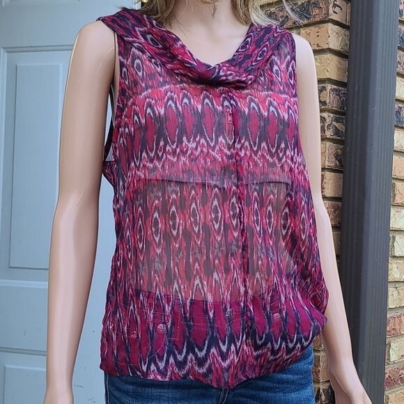 Converse sleeveless cowl neckline sheer blouse - Picture 2 of 5